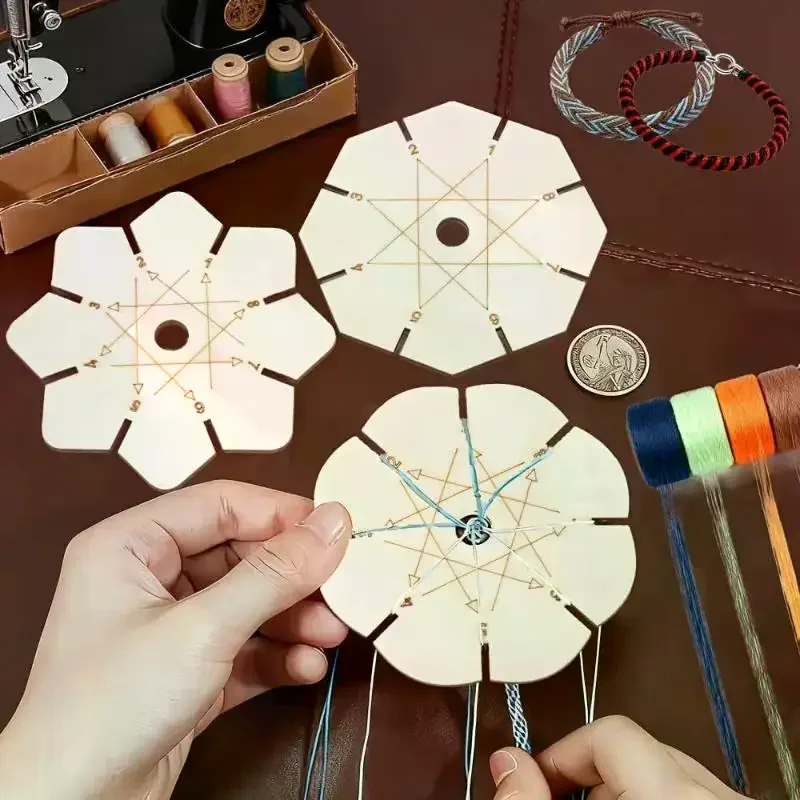 1Pc/4Pcs Bracelet Woven Braiding Disk Flower Shape Wood Disk Bracelet Braiding Woven Plate Knitting Tools Beading Cord Disc