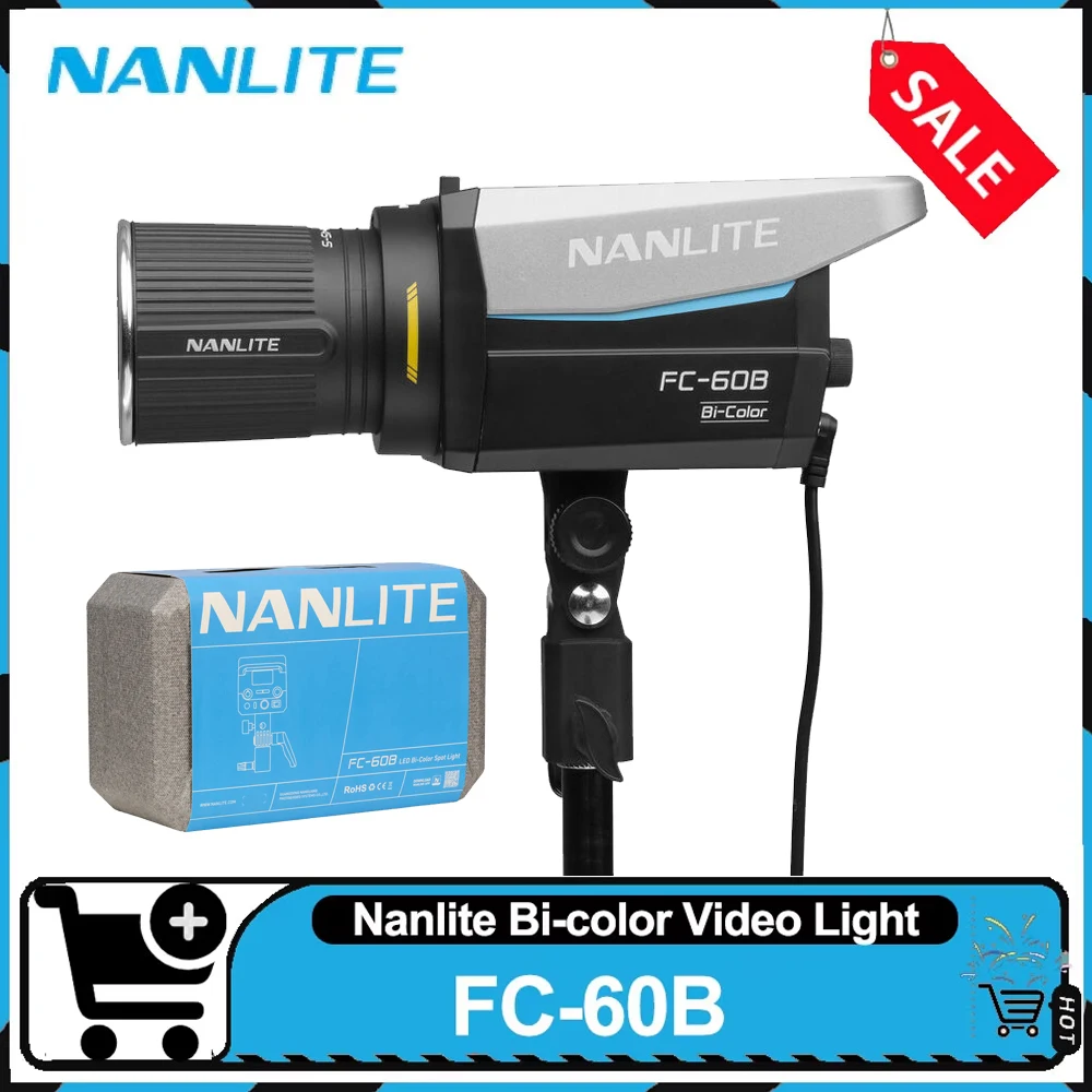 

Светодиодный би-колорный прожектор Nanlite FC-60B 2700-6500K 60W COB с 12 встроенными световыми эффектами для создателей контента