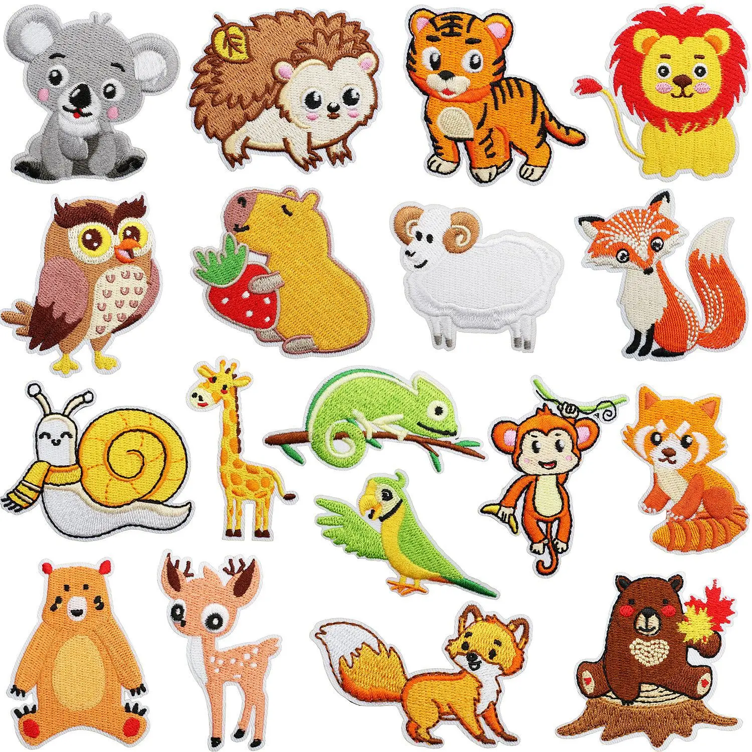 Zoo Theme Iron On Patches Cartoon Tiger and Lion Patches Deer Hedgehog Fox Applique Badges