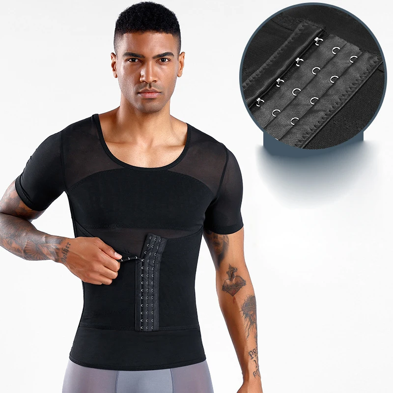 

Мужские рубашки для похудения с двойной компрессией, топы для гинекомастии, корректор живота, крючок, нижнее белье для живота