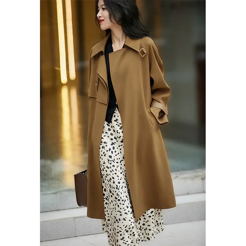 Trench coat feminino de comprimento médio para primavera e outono moda senhora do escritório casaco drapeado blusão casacos trench coat para mulher