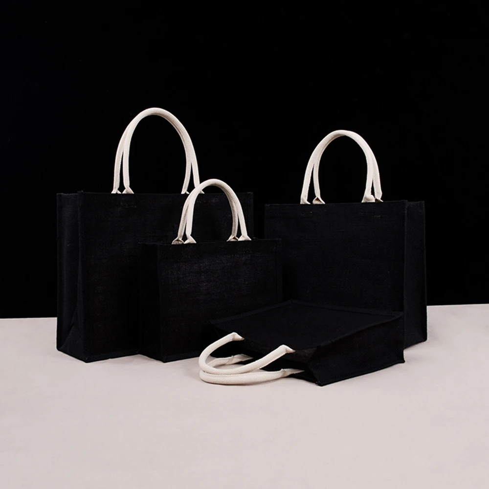 Unisex Tote Bag Simple Large Capacity Burlap White Black Shopping Bag Portable Eco-Friendly Handbag Multi Size Shoulder Bag New