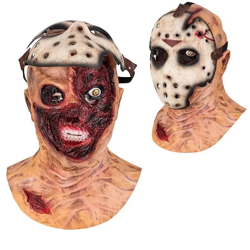 P-jsmen Scary Jason Mask Horror Hacker Mask Full Head Vampire Latex Costume Halloween Cosplay Props for Adult High Quality