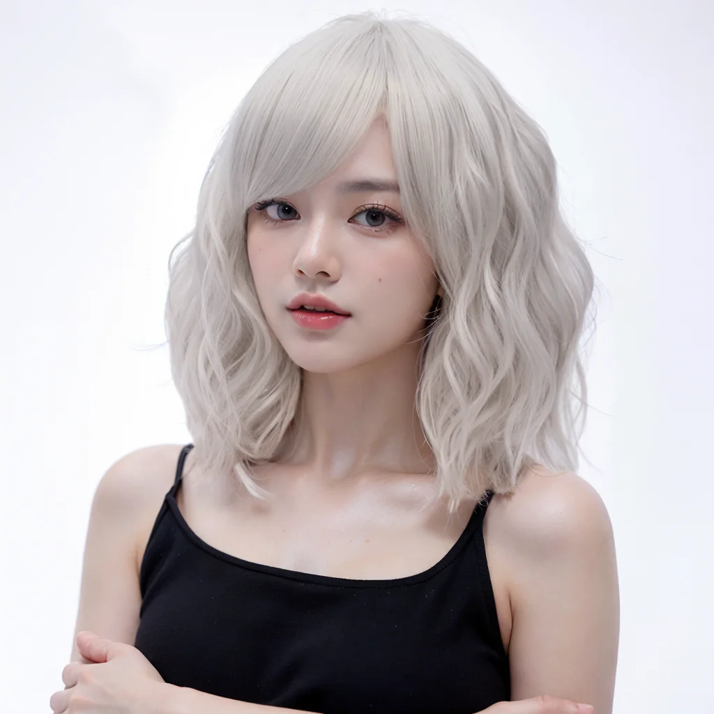 Synthetic Short Silvery Gray Curly Wave Bob Wig with Bangs For Women Costumes & Themed Parties Wear Fake Hair Heat Resistant