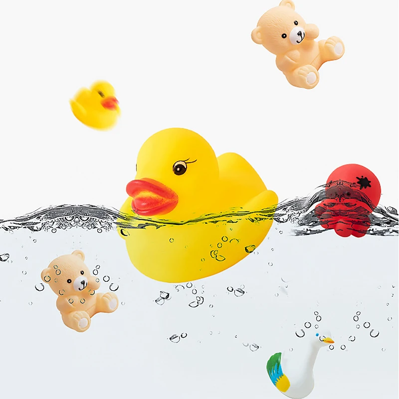 Animais fofos nadando patos de borracha macia, Float Squeeze Sound, brinquedos de água do bebê, brinquedos de banho squeaky para crianças, 10pcs por conjunto