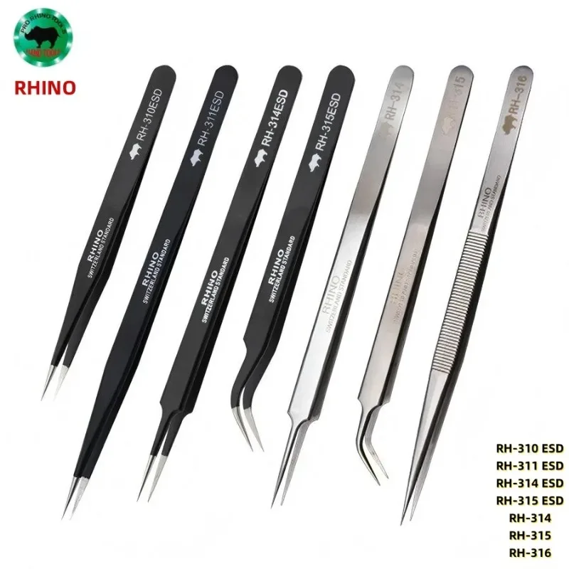 Japan RHINO RH Series ESD Professional Extended Tweezers - Anti-Static, High Precision, Super Hard, Watch/Phone Repair