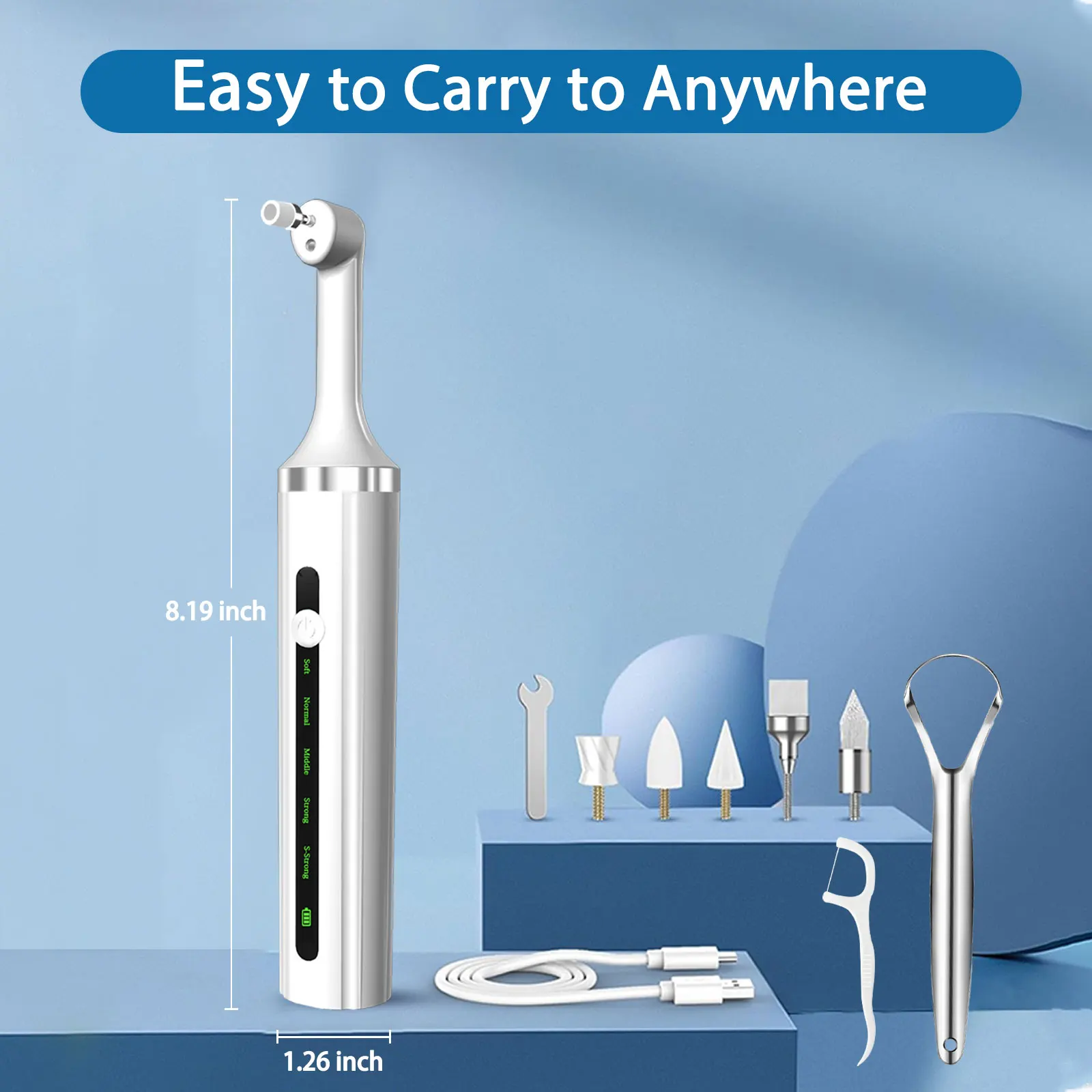 Electric Tooth Polisher Teeth Whitening Cleaner 5 Speed Modes With 5 Brush Heads LED Light Plaque Dental Tartar Remover Tool Set