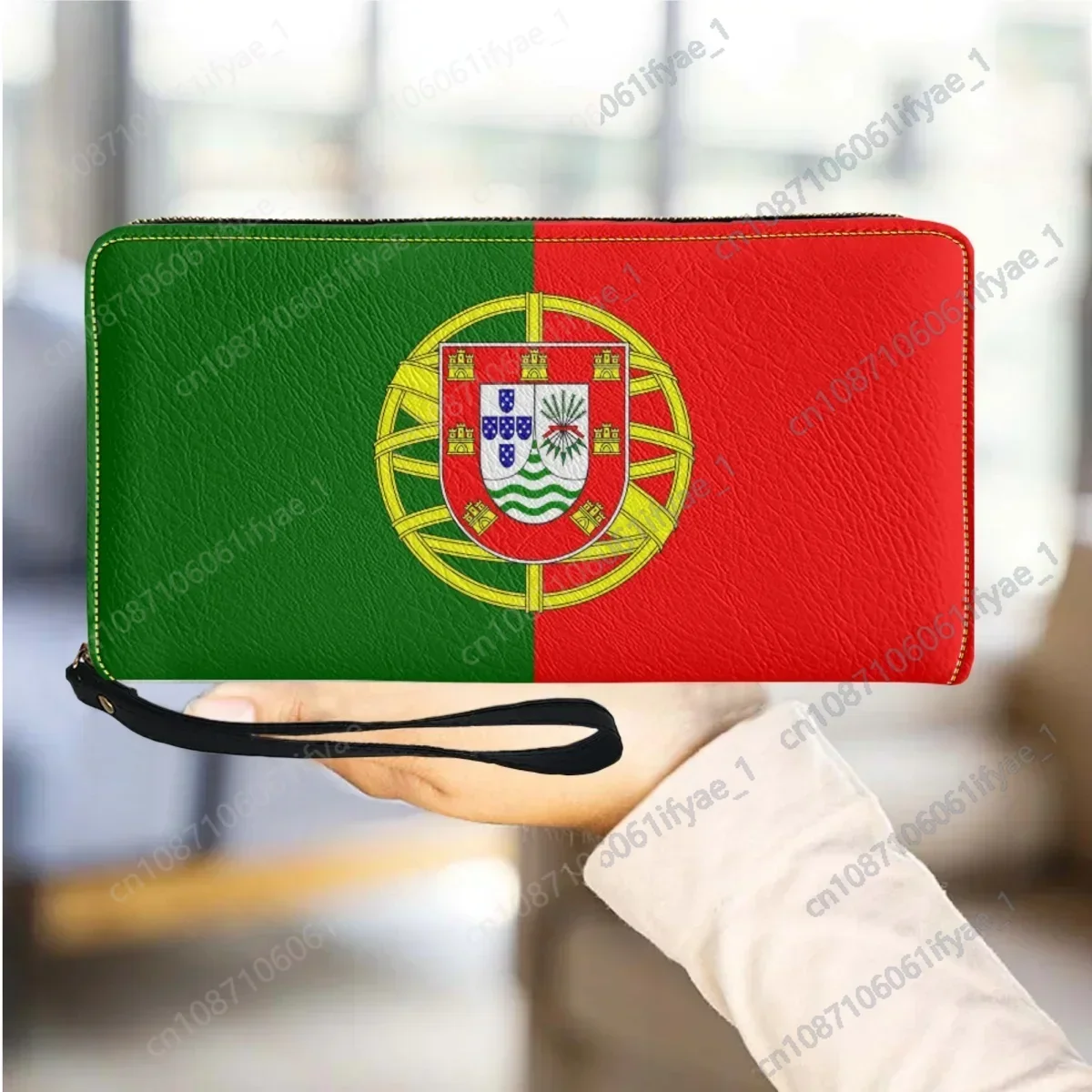 

Portugal Emblem Women's Wallet Luxury PU Leather Ladies Purse with Zipper Casual Portable Girls Wallets Lightweight Money Bags