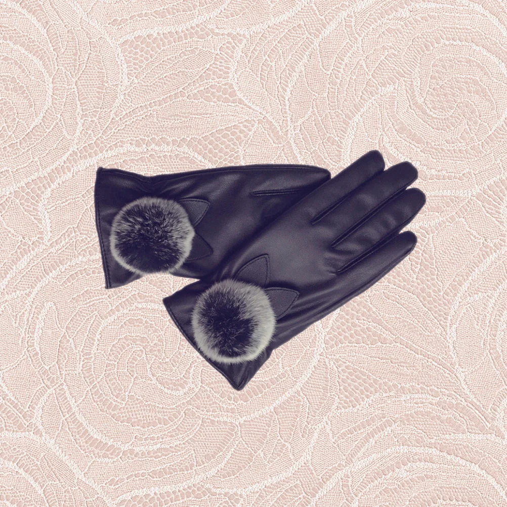 

1 Pair Touch Screen Warm Gloves Thick Fleece Lined Pu Women Winter Gloves Anti-Slip Breathable Flexible Fit Black For
