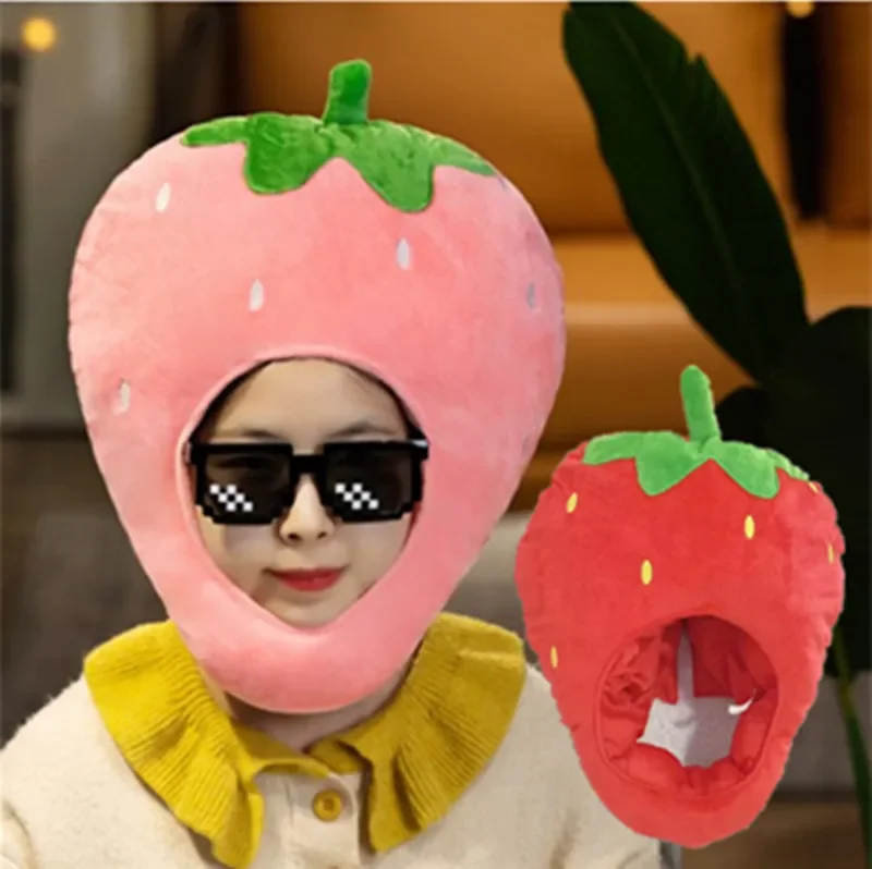 

Strawberry Headgear Soft Plush Doll Hat for Birthday Festivals Party Photography Performance Props