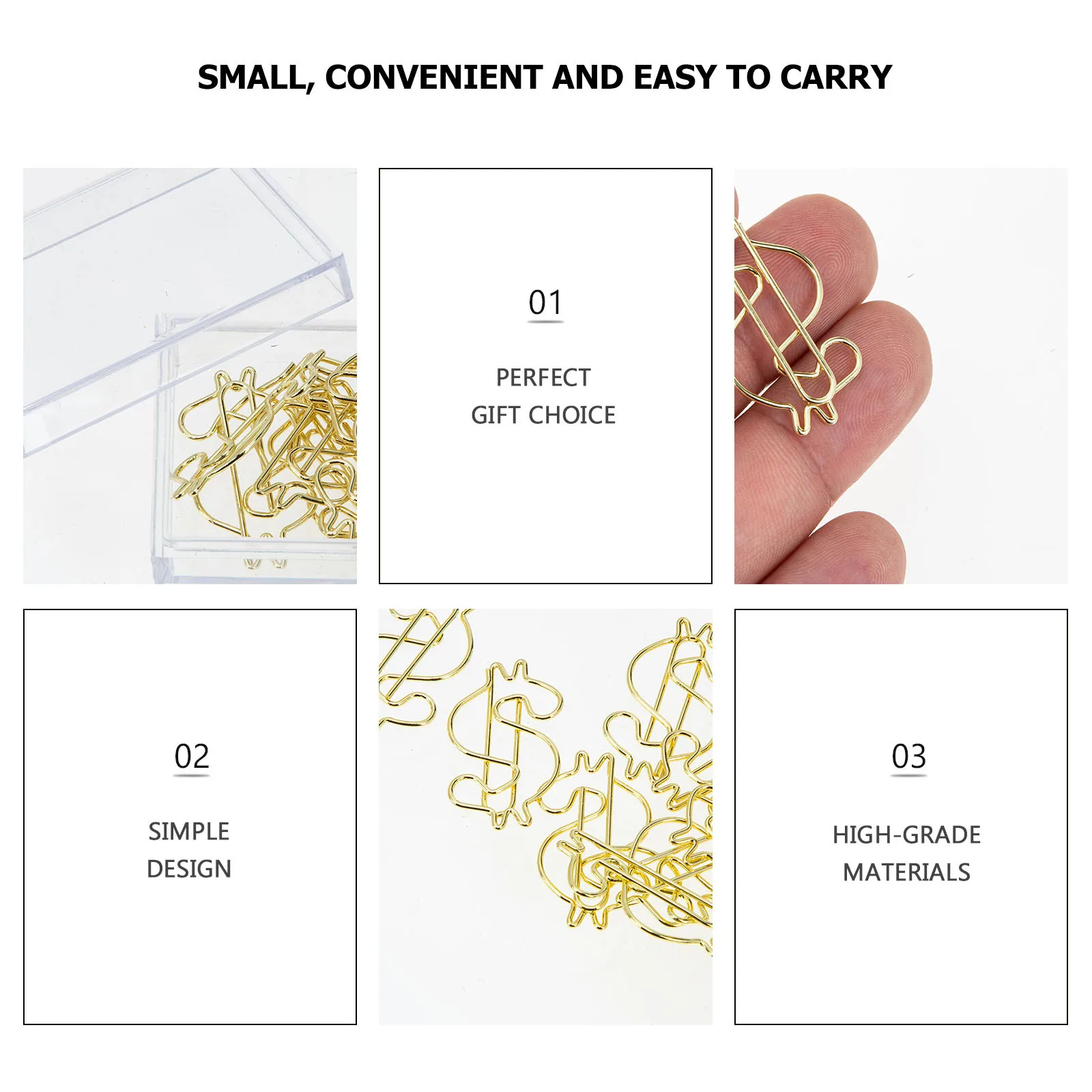 50Pcs Dollar Shaped Alloy Paper Clips Gold Electroplated Book Page Markers Stylish Scrapbook Decorative Office School Supplies