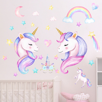 Cartoon Star Rainbow Unicorn Wall Stickers for Kids Room Decor Children Baby Room Bedroom Nursery Home Decoration Wall Decals