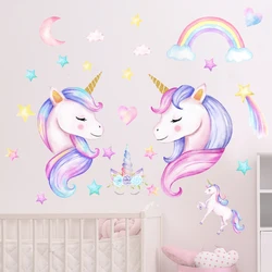 Cartoon Star Rainbow Unicorn Wall Stickers for Kids Room Decor Children Baby Room Bedroom Nursery Home Decoration Wall Decals