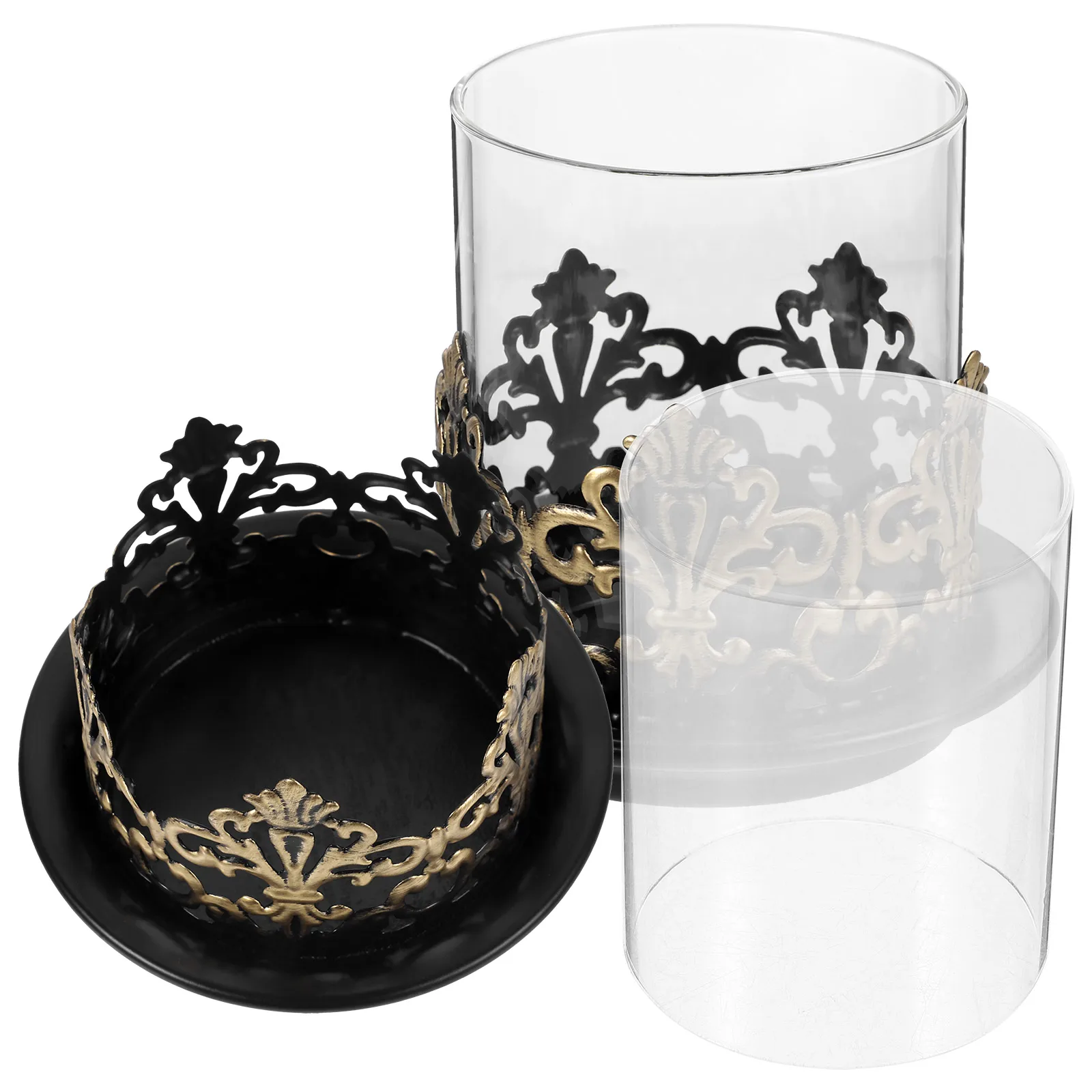 

2 Pcs Candlestick Ornament Iron Decorative Container for Home Scented Aroma DIY Tabletop Desktop Vintage Black