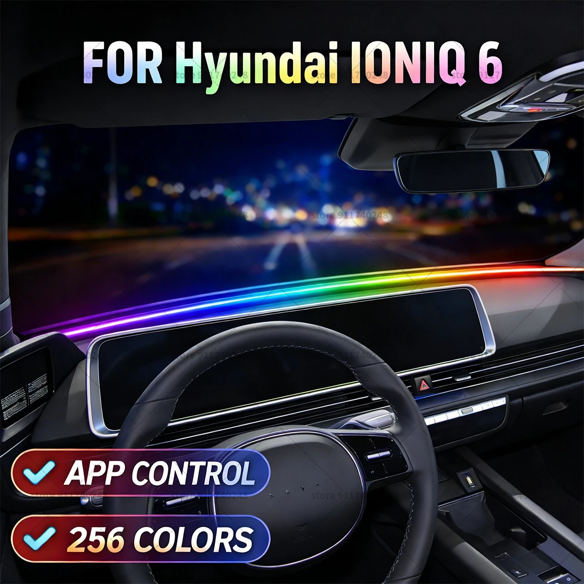 For Hyundai IONIQ 6 Automotive decoration light strip,colorful acrylic front windshield soundproofing strip,ambience light