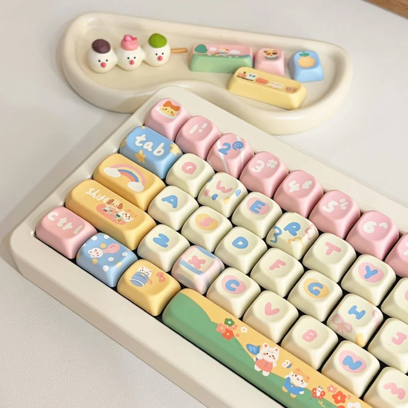 Customized Keycap Cute Kindergarten Theme 133/141 Key Eoa Height Pbt Five Sided Heat Sublimation Cartoon Mechanical Keyboard Cap