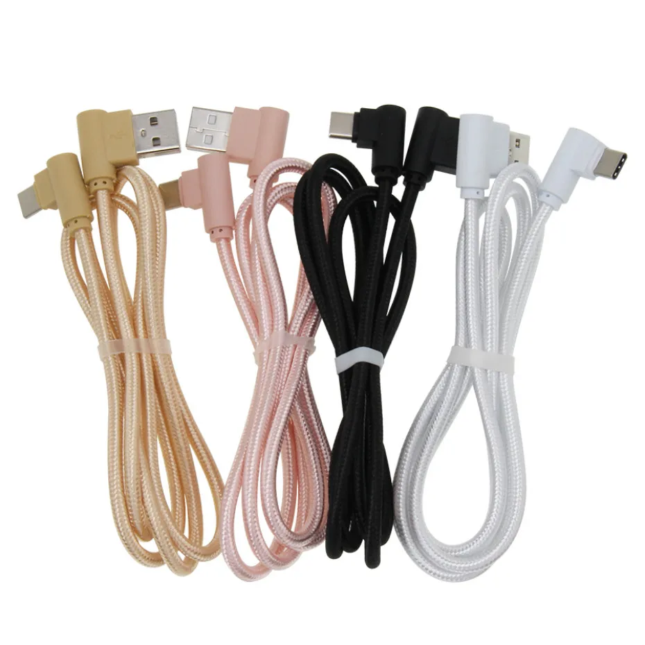 

100pcs 25cm 1m 2m 3m 90 Degree Micro USB Data Cable For iPhone Samsung Fast Charging Type C Microusb Kabel for Xiaomi Smartphone