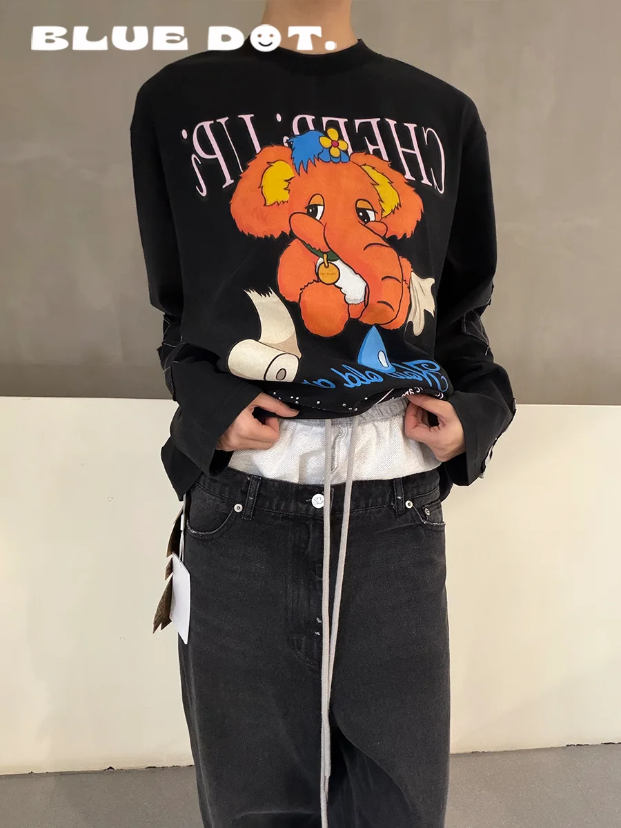 

Bluedot Cheeri Upi Cartoon Print Long Sve Casual Loose T-irt Nosey Elephant Design Comfortable Cotton Crew Ne Sweatirt