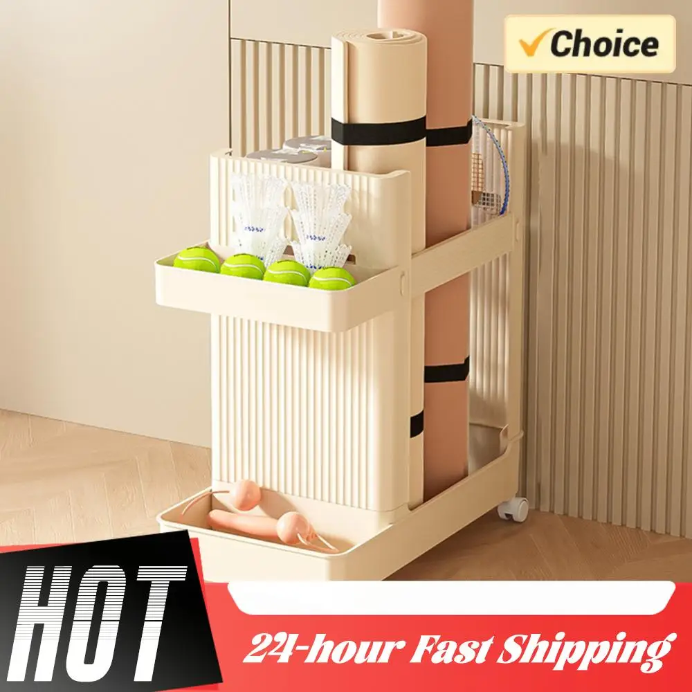 

Корзина-тележка для хранения спортивного инвентаря и ковриков для йоги с колесами, большая вместимость