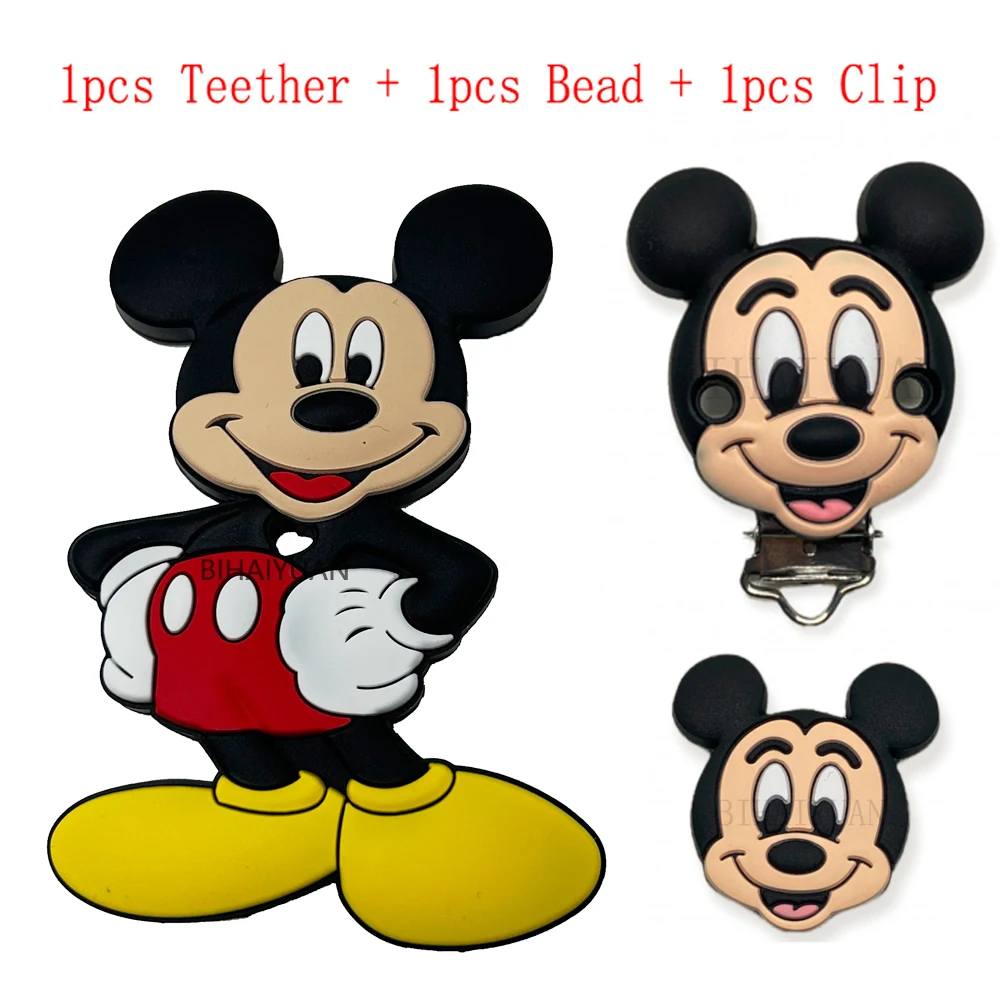 3 adet bir set Mickey mouse Silikon diş kaşıyıcı klip Boncuk DIY Emzik Zinciri Klipler Boncuk kalem Oyuncak Takı