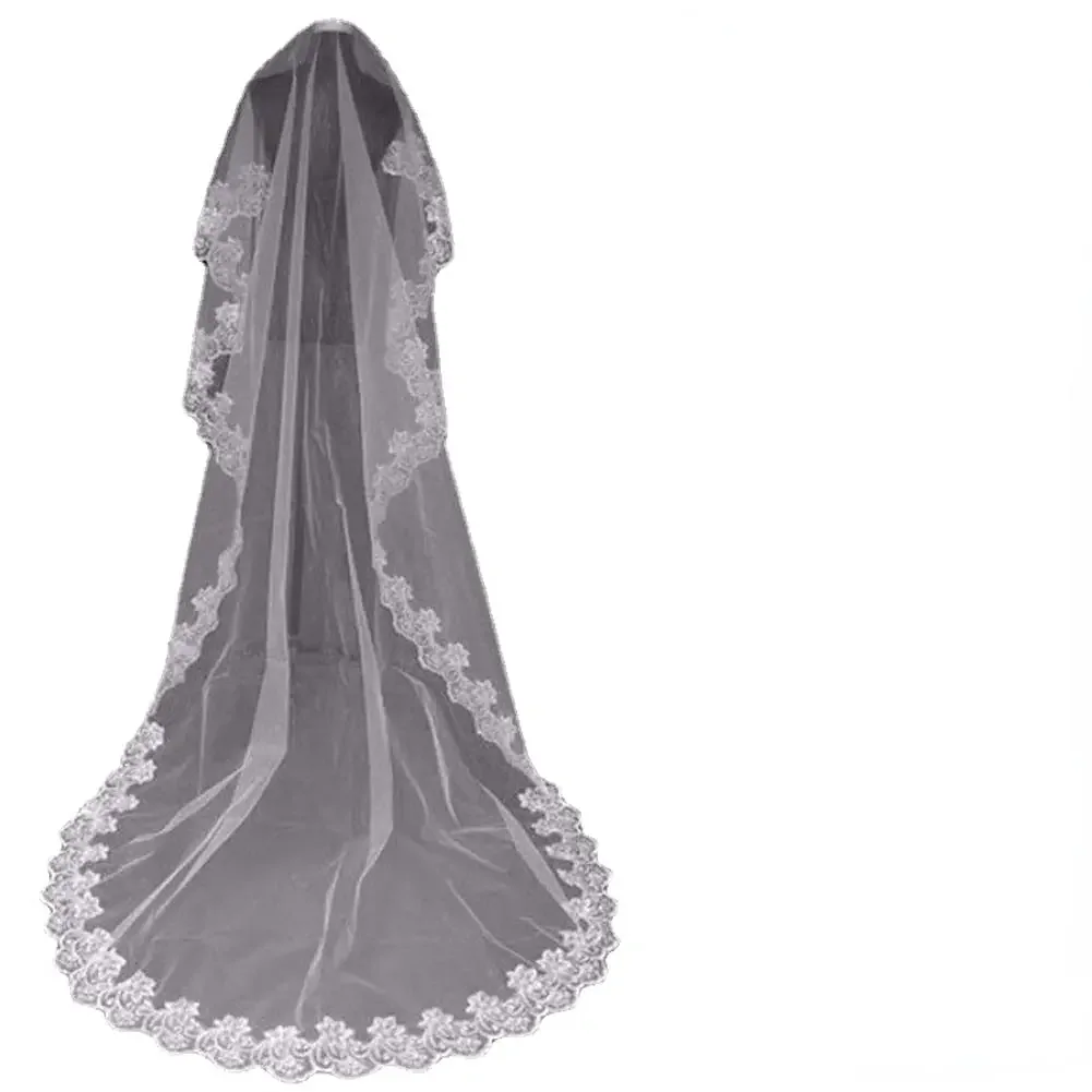 

White Ivory Wedding Veil Long Lace Bridal Cathedral Length New