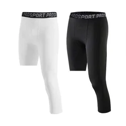 Single Leg Basketball Leggings Quick Drying 3/4 Men Running Football Yoga Fitness Compression Pants Sports Clothing Accessories