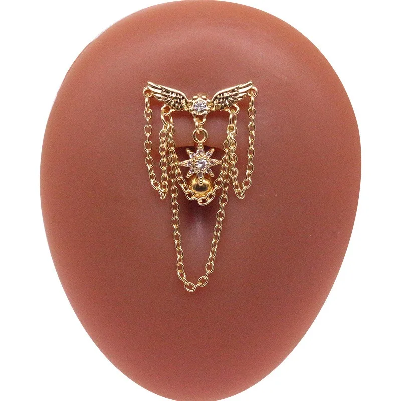 Star Inverted Navel Ring Piercing Fashion Wings Chain Belly Ring Small Flower Zircon Heart Navel Puncture Jewelry
