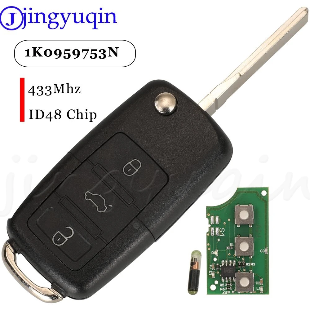 jingyuqin 3 Buttons Smart Remote Car Key Fob 433MHZ ID48 Chip 1K0959753N For VW Golf Jetta Tiguan Polo With HU66 Blade 7N5837202