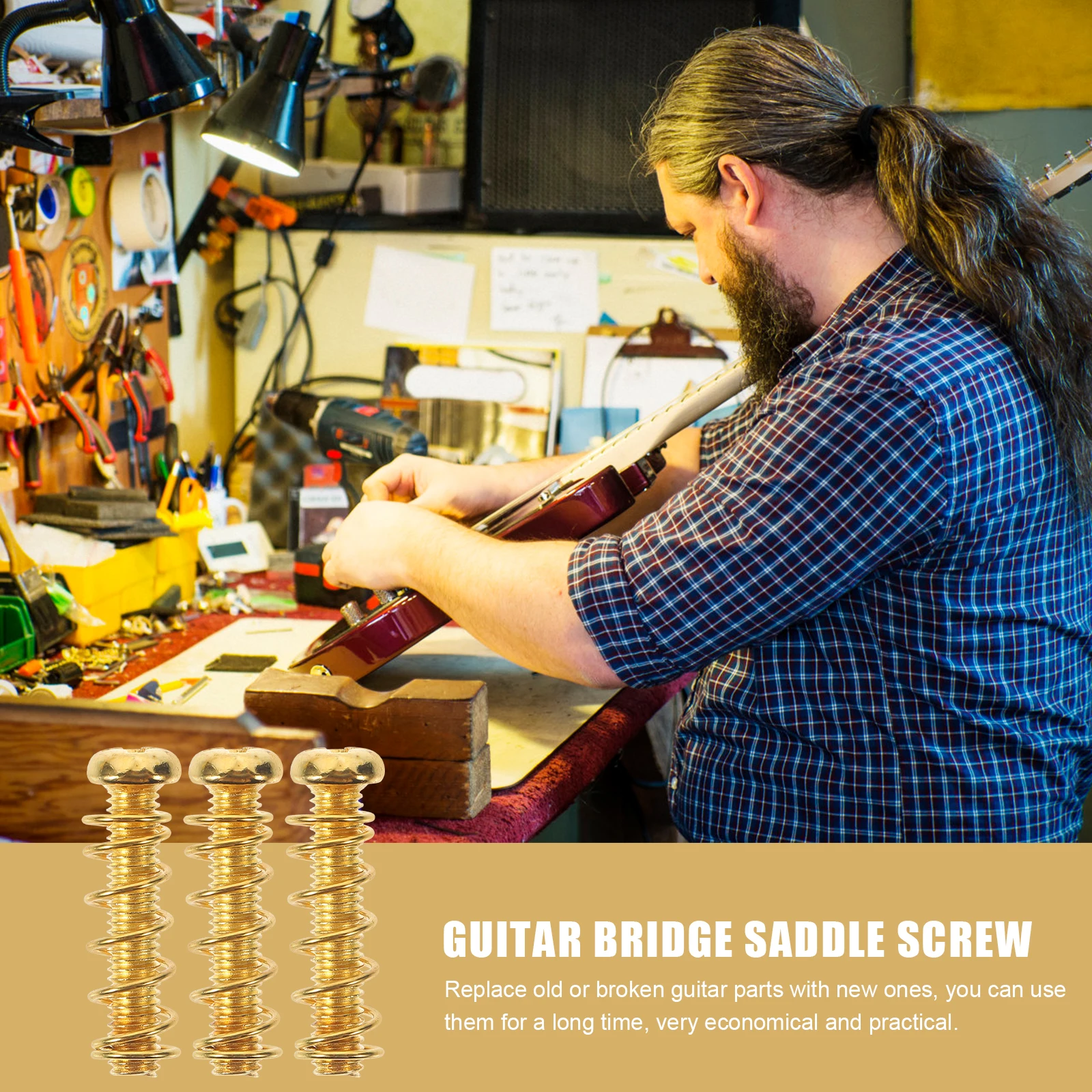 

1 set 1 Set Of Bridge Saddles Screws String Locking Metal Screws For Electric Guitar Replacement Parts Springs Included Guitar