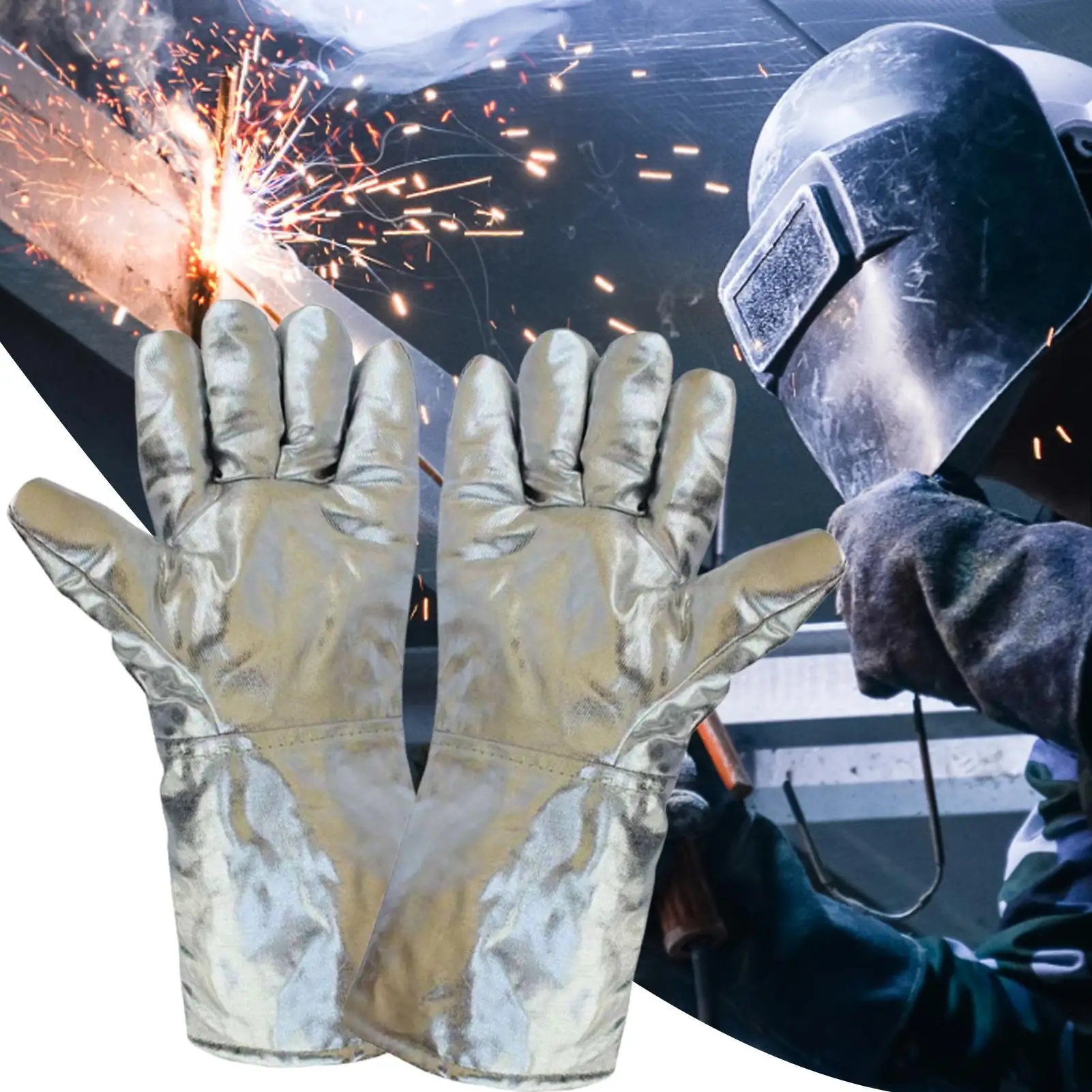 

Thermal Insulating Gloves Aluminum Foil High Temperature Welding Gloves Safety Work Mittens For Kitchen Metallurgy Steel