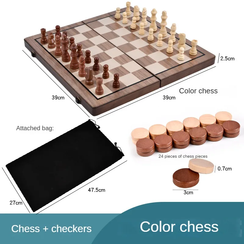 

Wooden Chess Natural walnut bark Wooden Checker Board Solid Wood Pieces Folding Chess Board High-end Puzzle Chess Game