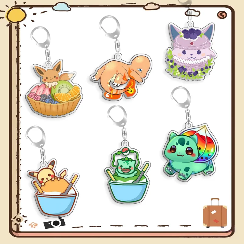 For Pokemon Eevee Sylveon Pikachu Bulbasaur Anime Self Made Acrylic Card Style Keychain Classics Game Collection Cards Toy