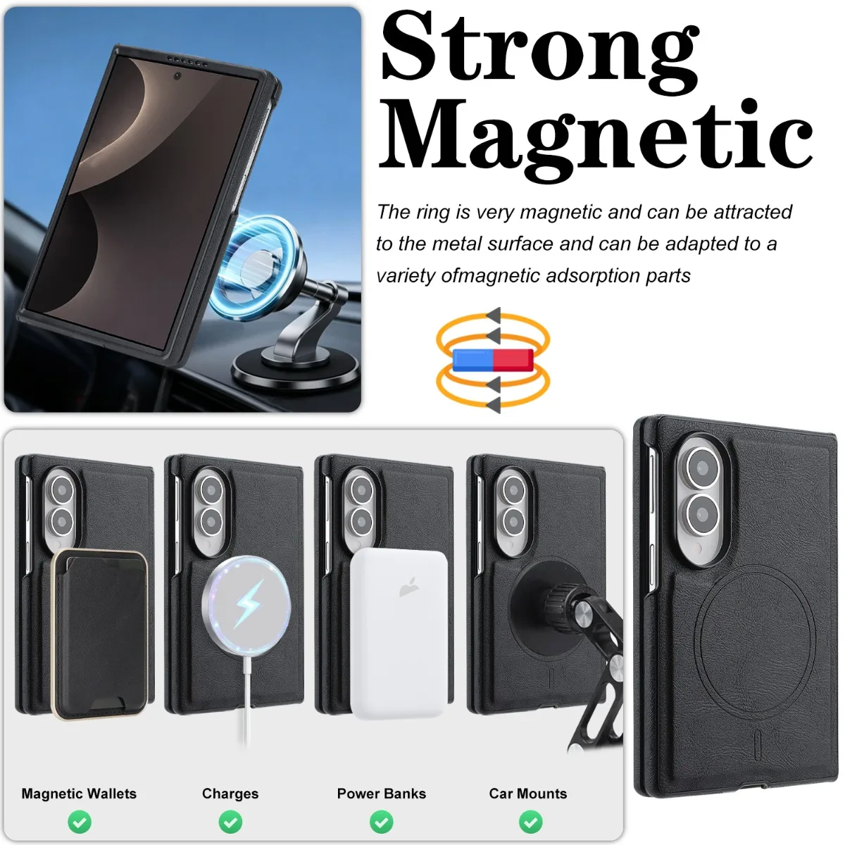 Magnetic Carbon Fiber Leather Phone Case for Samsung Galaxy Z Fold 8 Ultra 7 6 5 4 Protector for Magsafe Wireless Charging Cover - view 2