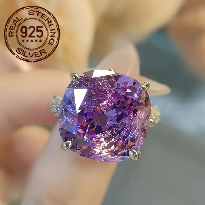 

Сверкающие квадратные кольца с четырьмя когтями кунцита и цирконием из стерлингового серебра 925 пробы для женщин, позолоченные белым золотом, свадебное кольцо, ювелирные изделия