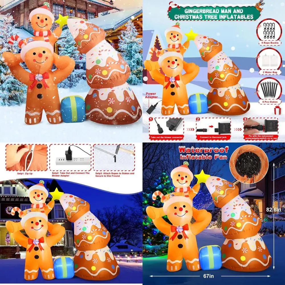 

7.2ft Outdoor Christmas Decorations: LED-lit Gingerbread Man & Tree Inflatable