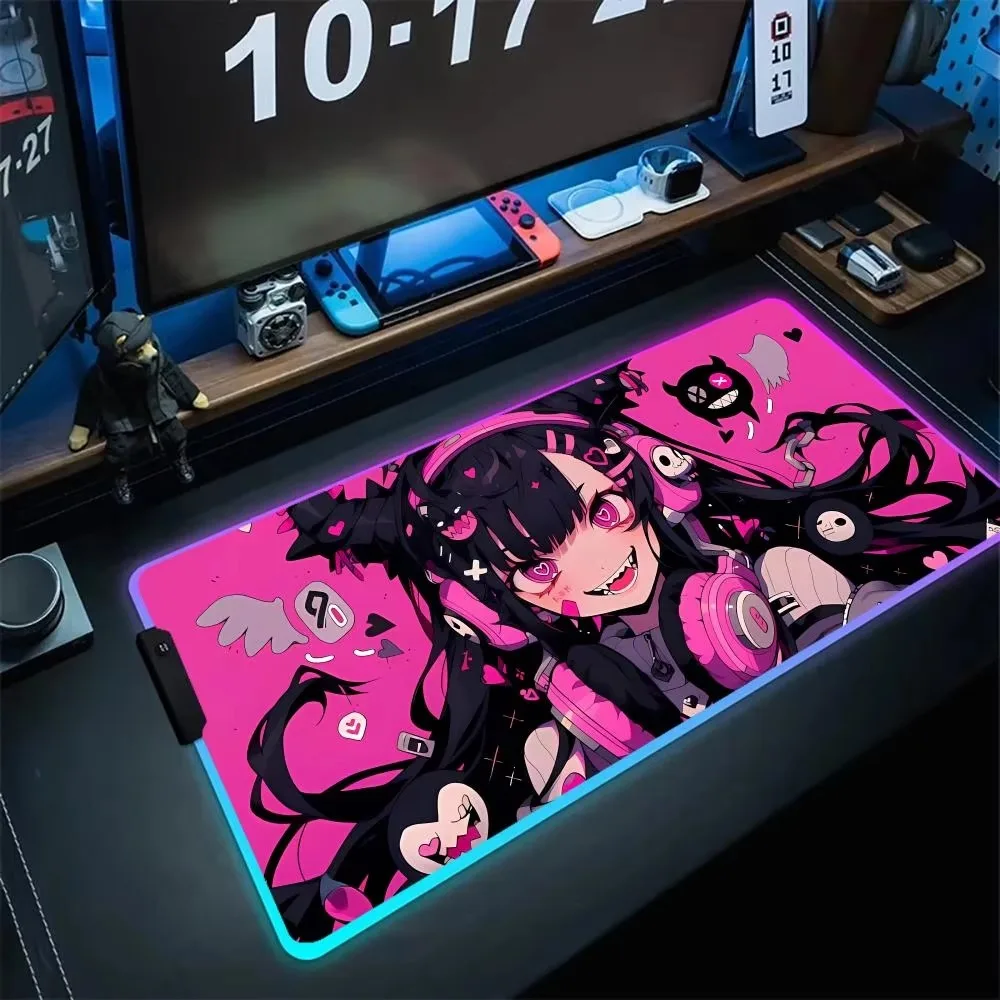 

RGB Mousepad Computer Accessories Desk Protcer Anime Girls HD Wallpaper Printing Luminous Desk Mat Backlit Kawaii Keyboard Mat