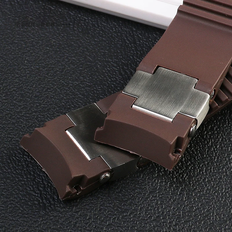 MARINE 아테네 실리콘 고무 스트랩, 율리세 나딘 263 353 8003 다이버 팔찌, 곡선 엔드 밴드 스틸 조인트, 다크 브라운 블랙, 22mm