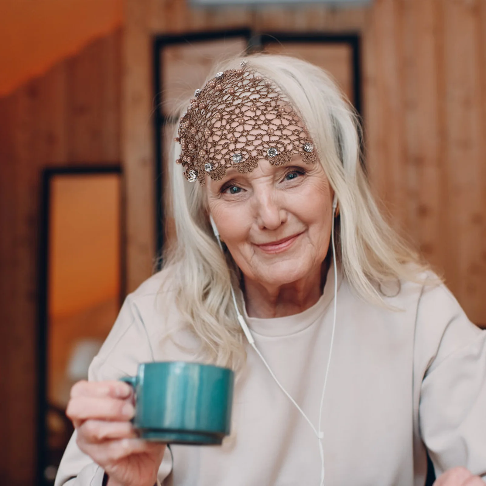 

Elderly Women White Hair Cover Headband Lace Mesh Soft Head Wrap Satin Bonnet For Sleeping Ladies Headbands Older Ladies