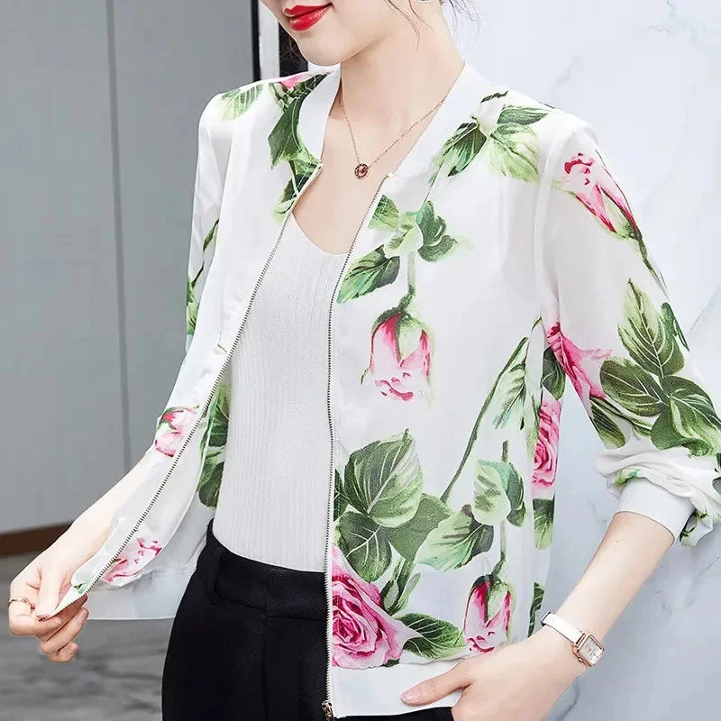 Summer Print Jacket Fashion Coat Female Spring 2025 Summer UV Protection Joker Short Chiffon Sunscreen Clothing Female Top Thin