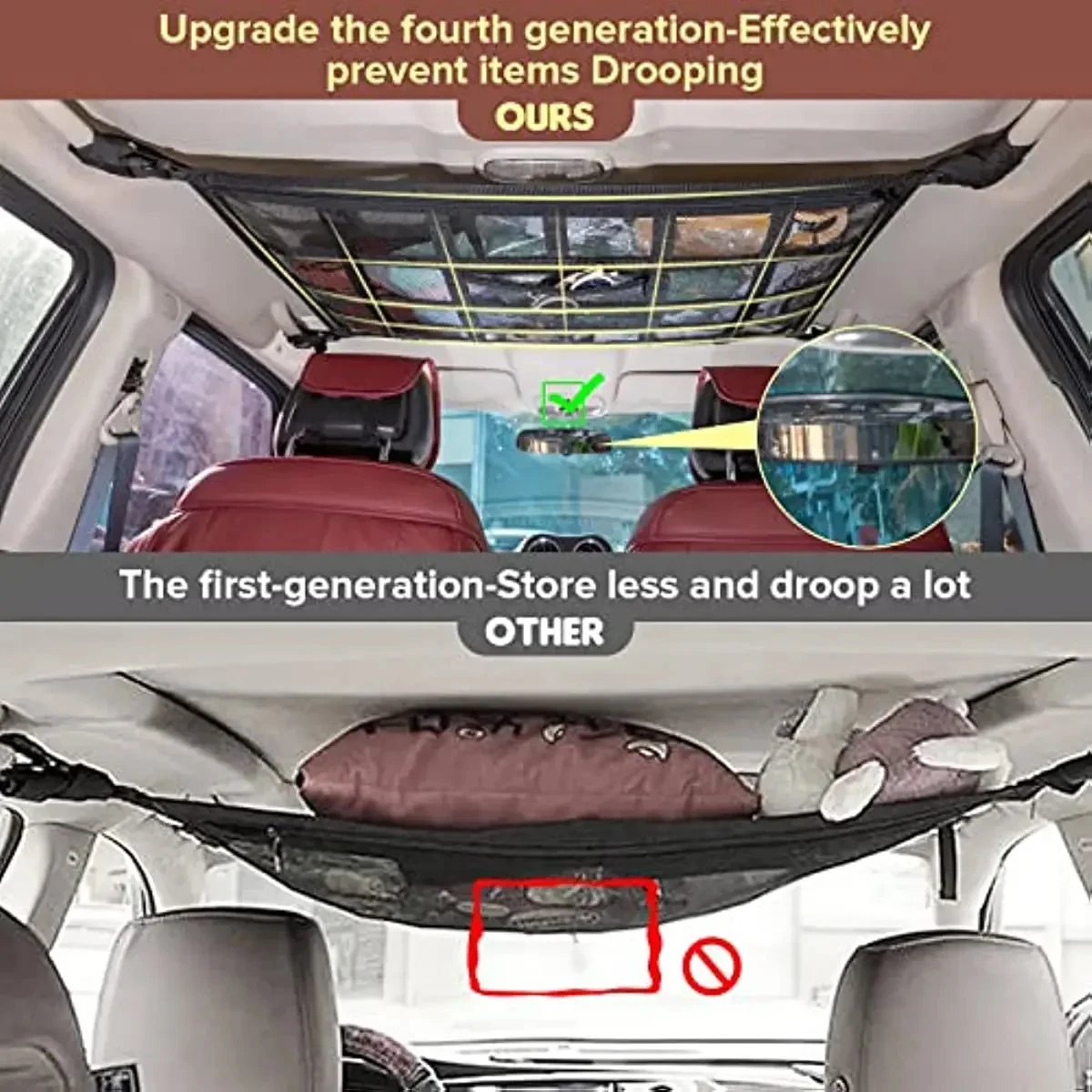 Upgrade Car Ceiling Cargo Net Pocket31.5