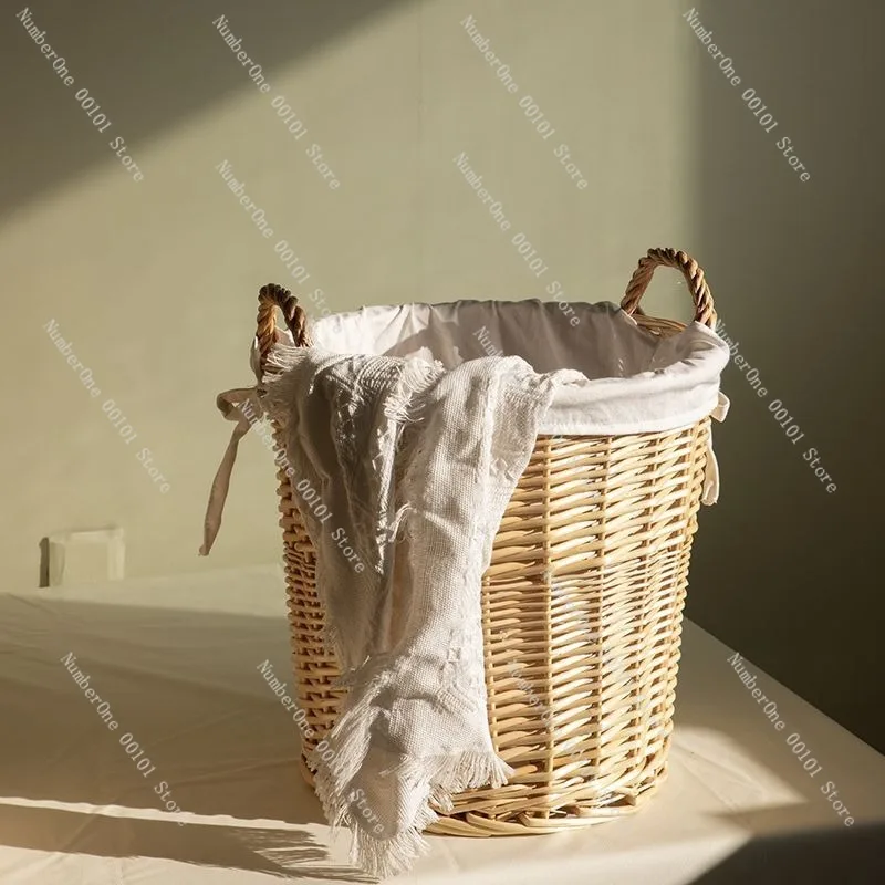 Woven Willow Laundry Basket, Dirty Clothes Storage Hamper, Home Laundry Basket, Large Capacity Clothes Organizer,Removable Frame