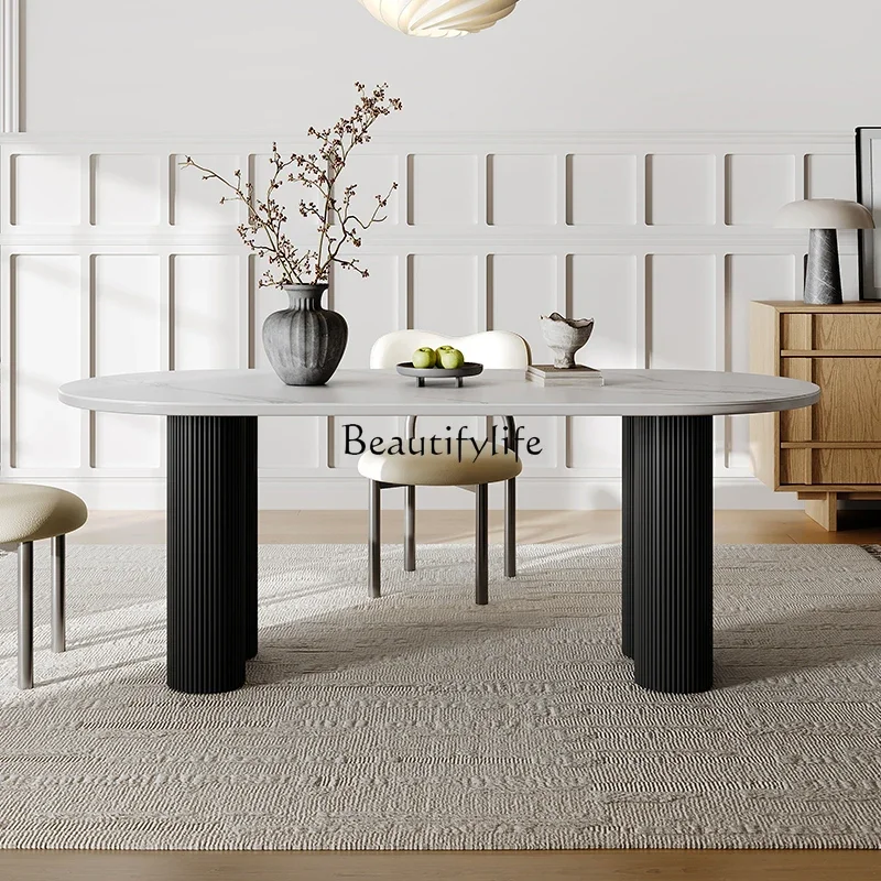 

Medieval style rock slab dining table oval light luxury modern simple wabi sabi advanced sense
