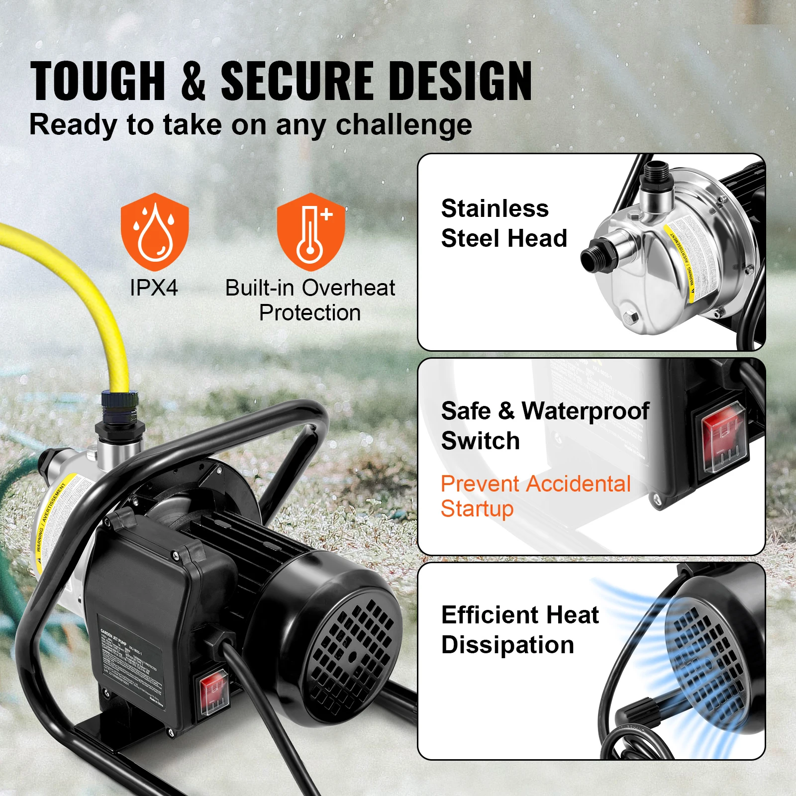 SucceBuy Shallow Well Pump 1.1 HP 115V 978GPH 131ft Height 69.6psi Max Pressure Portable Sprinkler Booster Jet Pumps Irrigation