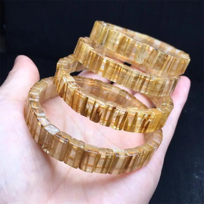 10MM Natural Rutilated Quartz Bangle Fortune Energy Bangle Mineral String Woman Amulet Jewelry Healing Gift 1pcs