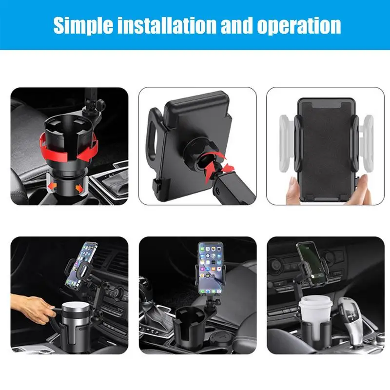 Cup Holder Phone Mount 2 In 1 Car Cup Holder With Cellphone Mount 360 Rotation Phone Cup Holder For Holding Large Water Bottles