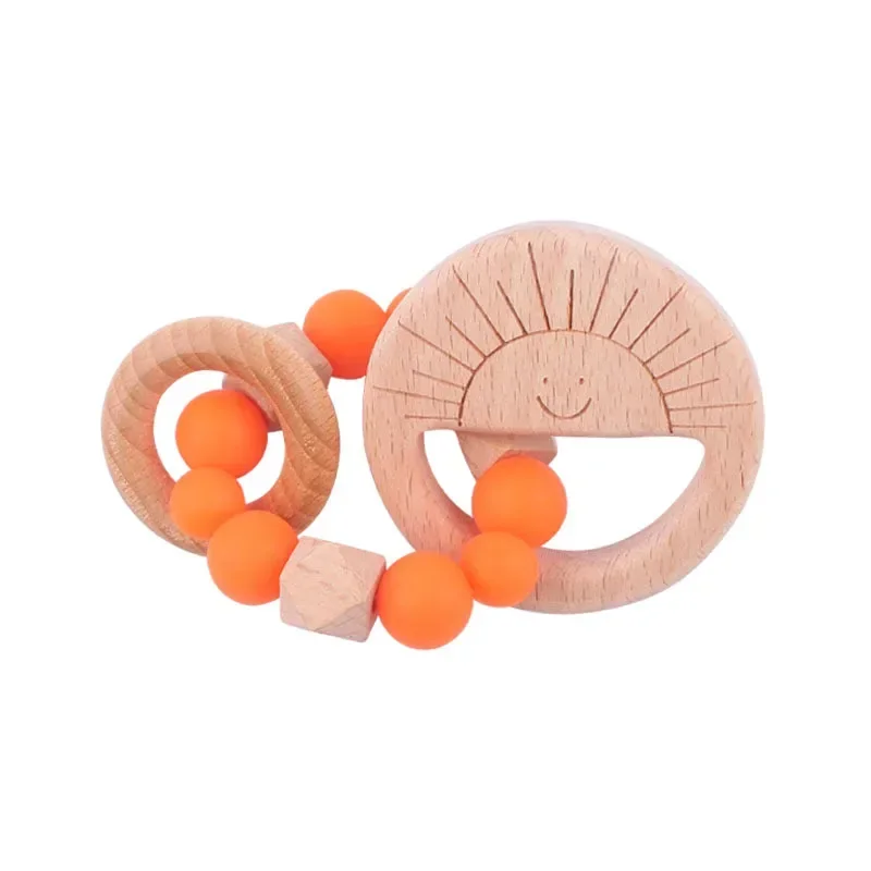 Baby Pacifier Clip Wooden Teethers Bracelet SetSilicone Beads Infants Teething Toys Anti-lost Chain Cartoon Star Cloud Cat Gifts