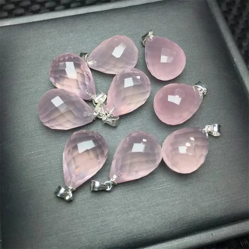 

Natural Rose Quartz Teardrop Facet Pendant Crystal Polishing Exquisite Girl Jewelry Healing Fengshui Stone Gift 19MM