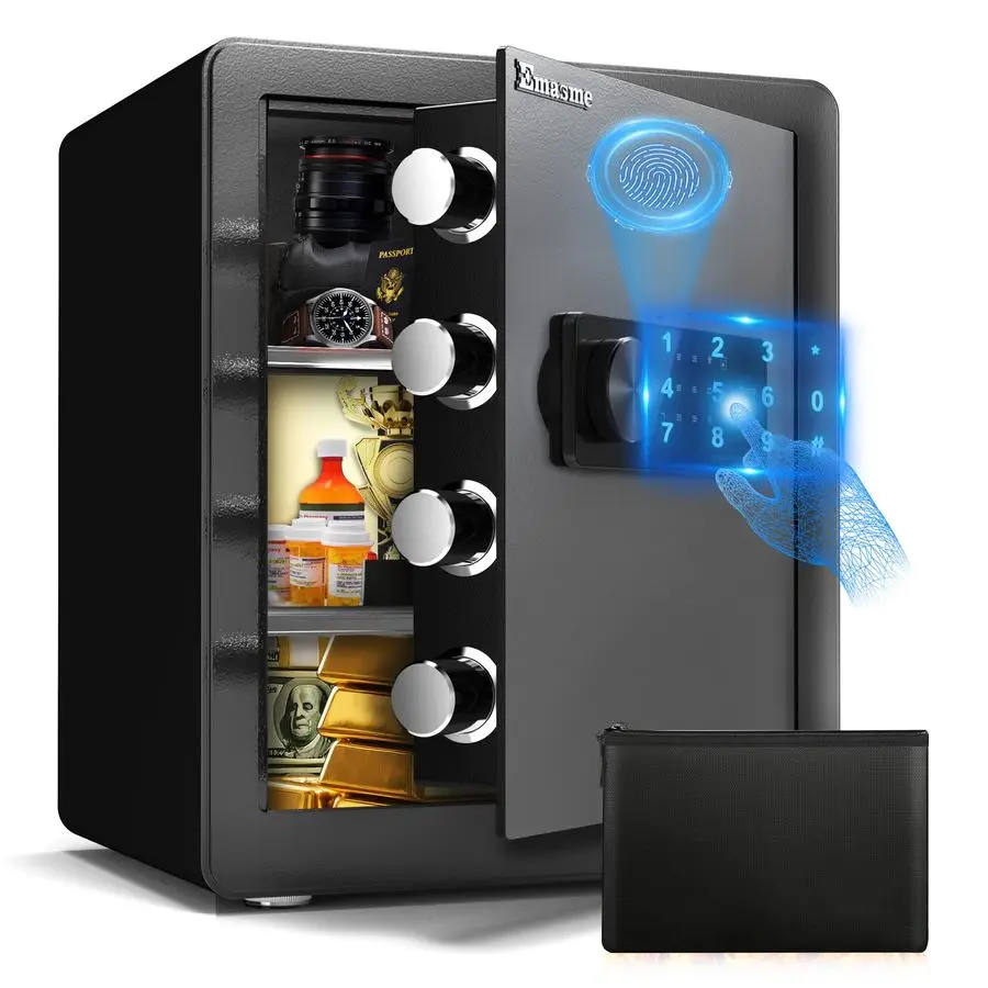 

Box, Fingerprint Safe with Fireproof ampWaterproof Bag Money Safety Box for Cash Documents Small Safes for Home with Digital Bio