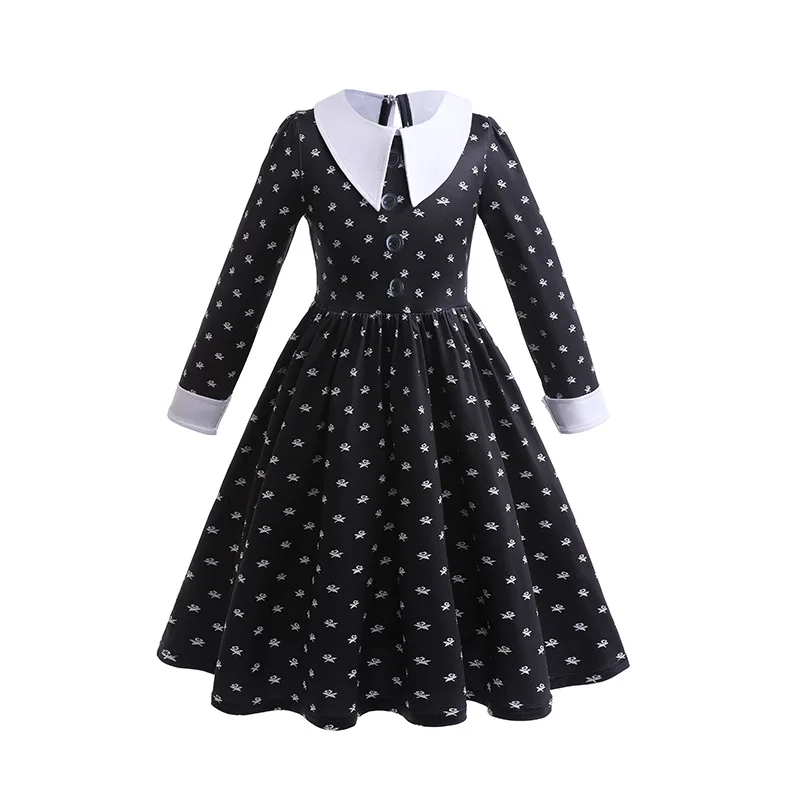 Movie Wednesday Addams Costume for Girls 3-12 Years Gothic Winds Wednesday Cosplay Costume for Kids Halloween Party Dress