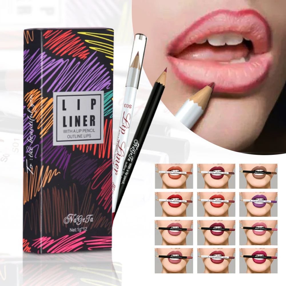 12 Pçs/set Matte Batom Lápis À Prova D 'Água Lipliner Lápis Conjunto Seguro Multifuncional Maquiagem Kit de Presente para Mulheres